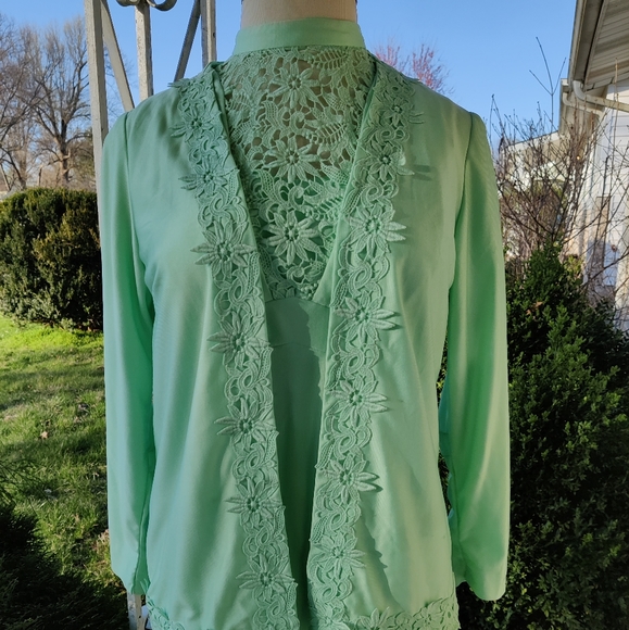 M/L 1970s Mint Green Maxi Prom / Bridesmaid Dress - Picture 2 of 13